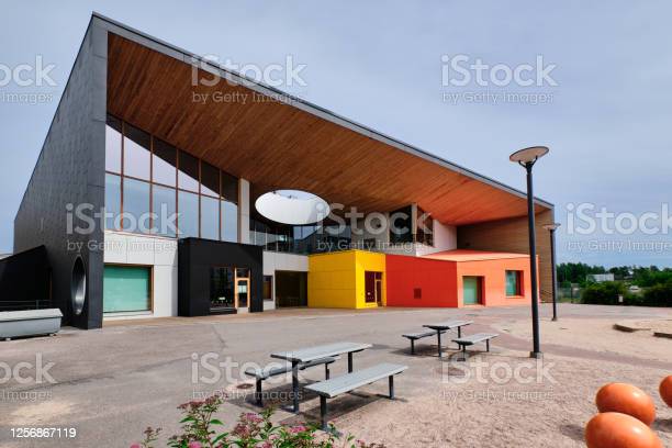 Espoo, Finland - June 29, 2020: The modern building of kindergarten